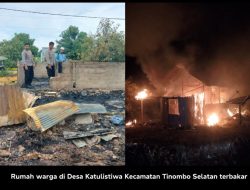 Kebakaran Rumah Warga di Desa Katulistiwa Tinombo Selatan, Kerugian Capai Rp50 Juta